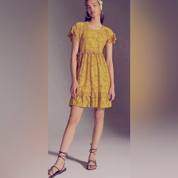 Anthropologie Dresses & Skirts - Anthropologie Mustard Yellow Ruffle Mini Dress